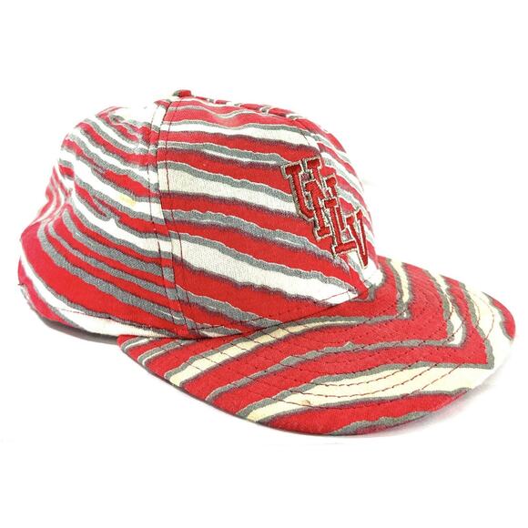 Vintage 1990s UNLV Rebels Zubaz Snapback Hat AJD Made USA NCAA Cap Red Gray - Picture 2 of 11